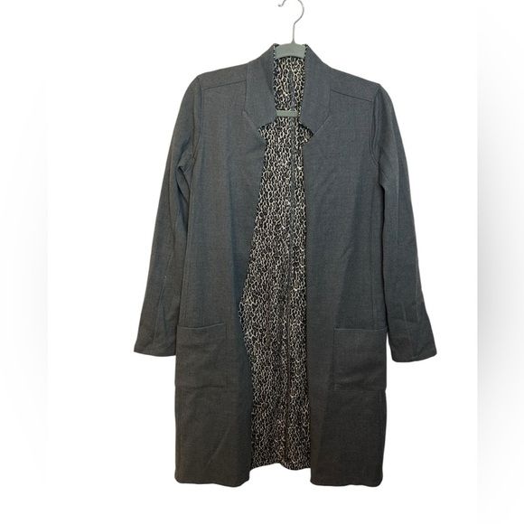 Three Dots Animal Print Lined Gray Longline Jacket - Picture 1 of 4